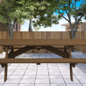 94" Wood Brown Solid Wood Outdoor Picnic Table with Umbrella Hole