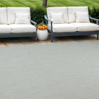 9' X 12' Aqua and Ivory Indoor Outdoor Area Rug