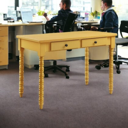 42" Yellow Writing Desk With Two Drawers