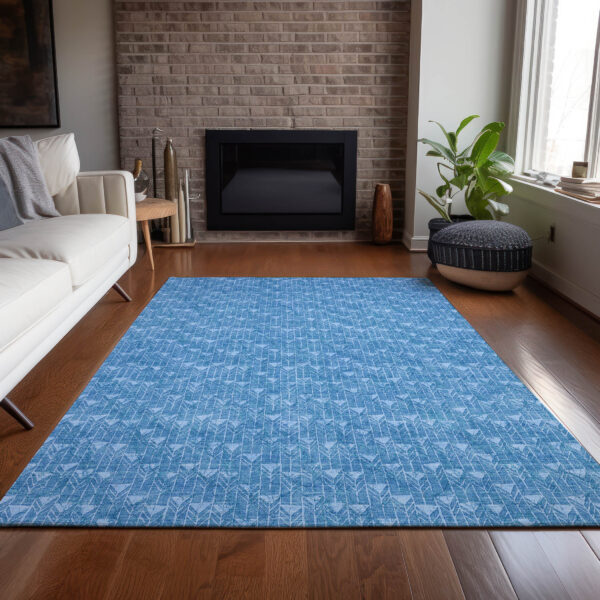 5' X 8' Blue Geometric Washable Non Skid Indoor Outdoor Area Rug