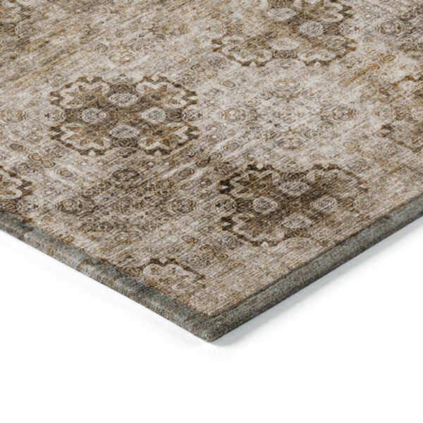 8' X 8' Taupe Round Floral Medallion Washable Non Skid Indoor Outdoor Area Rug