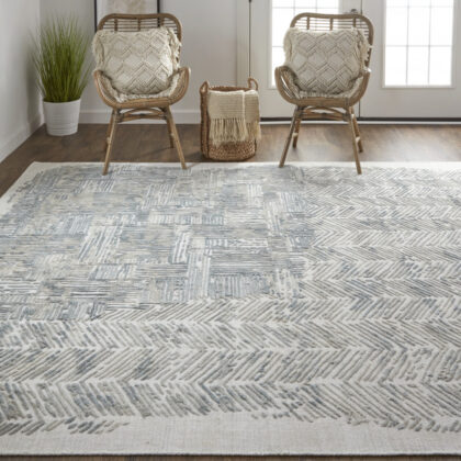 8' X 10' Green Blue And Ivory Abstract Hand Woven Area Rug