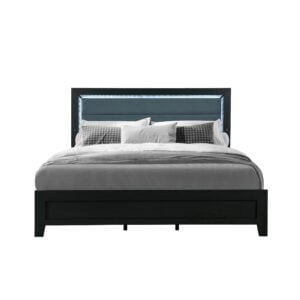 Black and Gray Wood And Velvet Lighted King Bed Frame