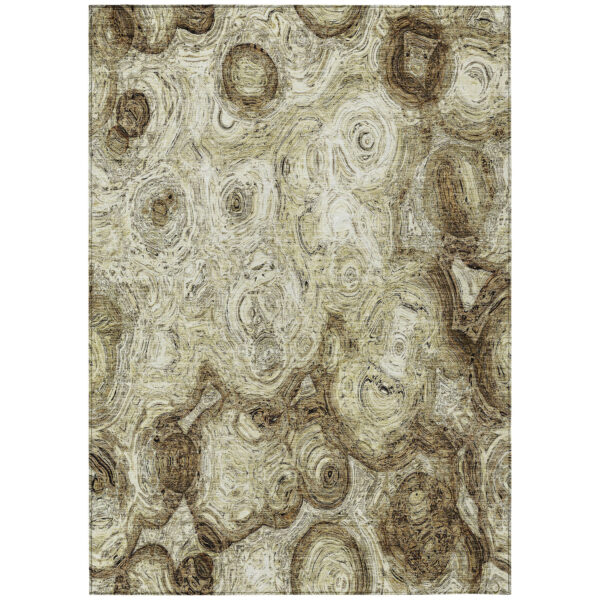 3' X 5' Beige Taupe And Brown Abstract Washable Indoor Outdoor Area Rug
