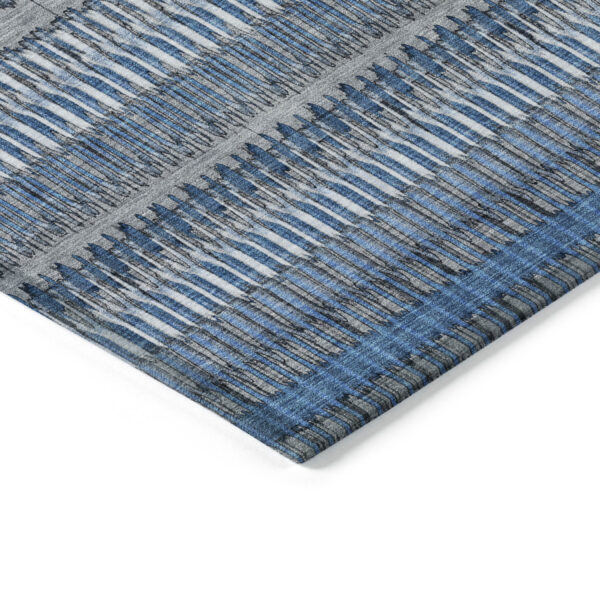 5' X 8' Denim Blue And Ivory Striped Washable Indoor Outdoor Area Rug