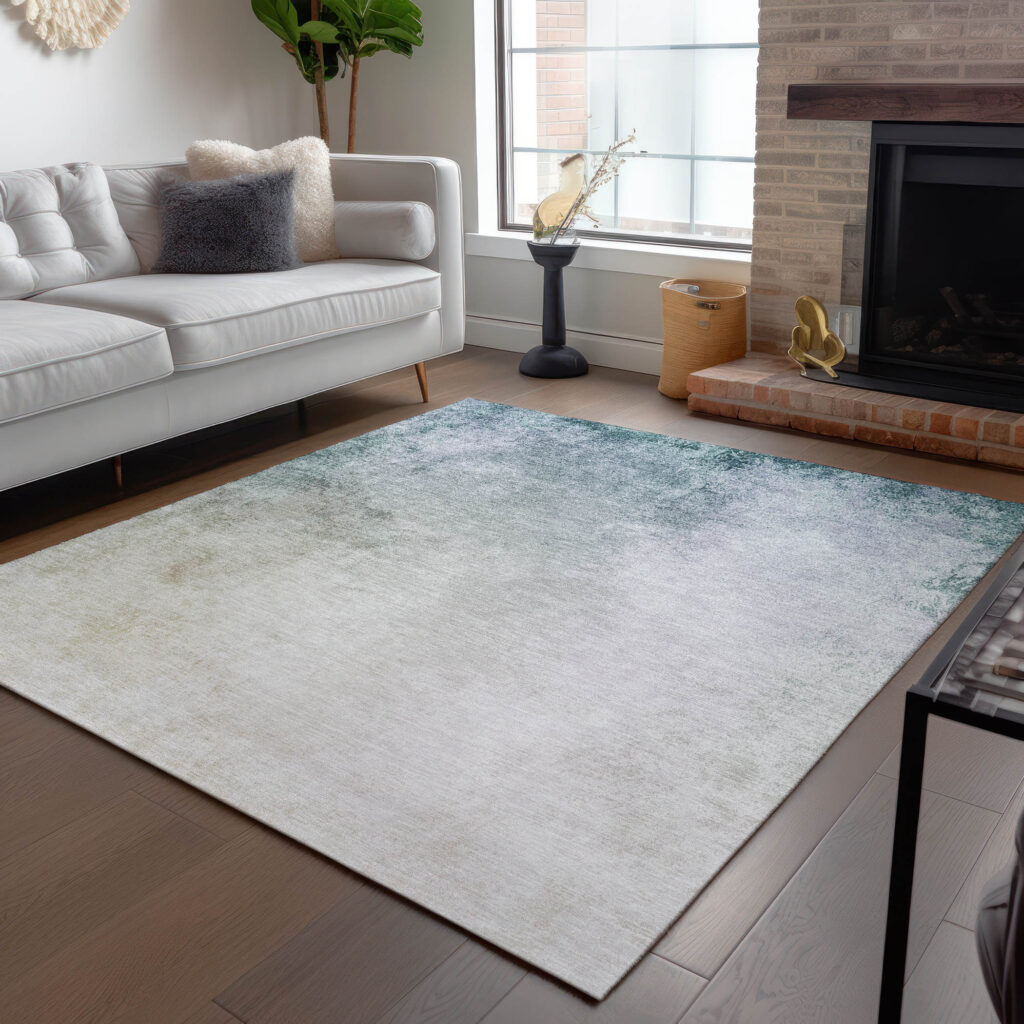 3' X 5' Beige Sky Blue And Teal Blue Ombre Washable Indoor Outdoor Area Rug