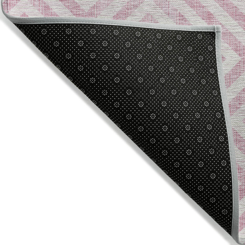 9' X 12' Pink And Ivory Geometric Washable Indoor Outdoor Area Rug