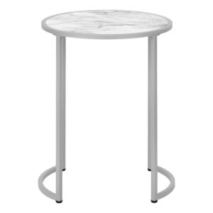 24" Silver And White Faux Marble Round End Table