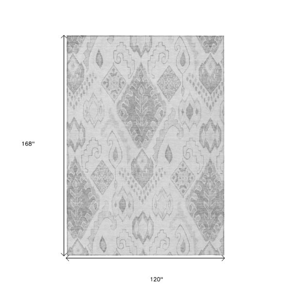 10' X 14' Silver Gray And Charcoal Moroccan Washable Indoor Outdoor Area Rug