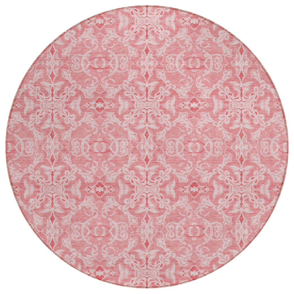 8' Pink And Blush Round Medallion Washable Indoor Outdoor Area Rug