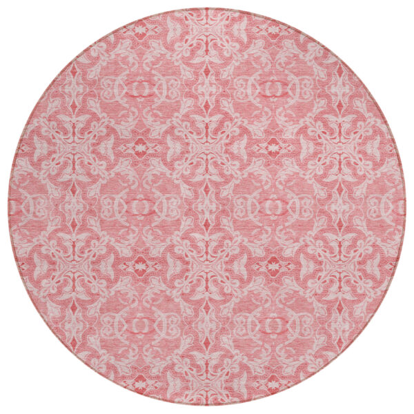 8' Pink And Blush Round Medallion Washable Indoor Outdoor Area Rug