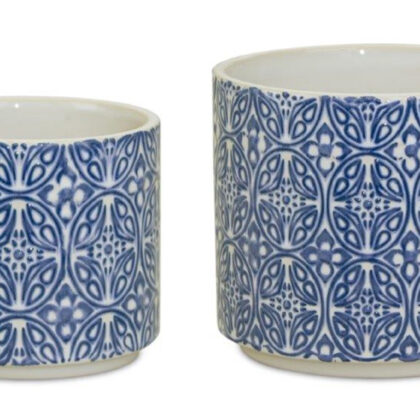 Blue Set of Two Ceramic 3.32468 ounce Round Pot Planter