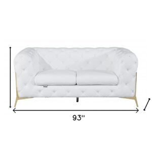 Two Piece Indoor White Italian Leather Five Person Seating Set