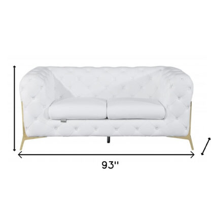 Two Piece Indoor White Italian Leather Five Person Seating Set