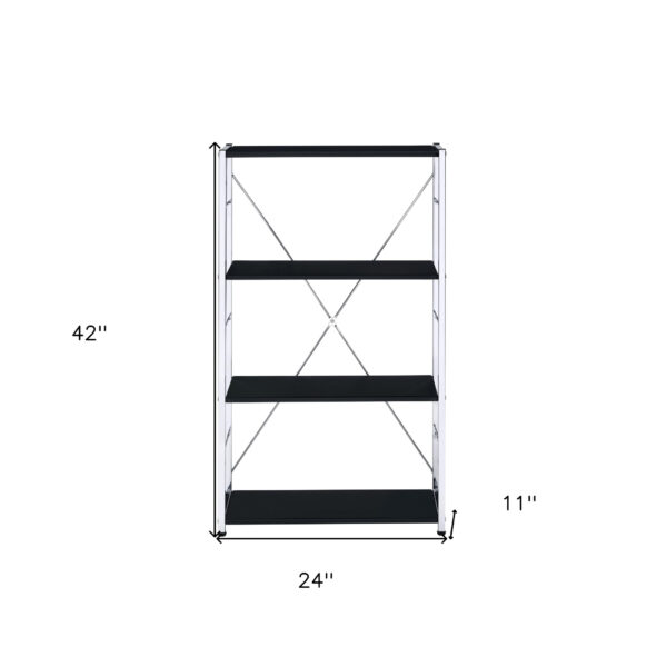 Black And Silver Metal Four Tier Etagere Bookcase