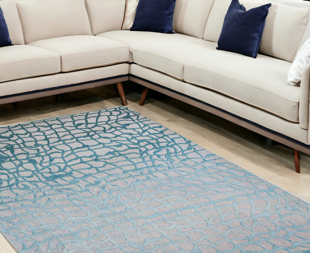 8' x 11' Blue and Gray Abstract Non Skid Area Rug