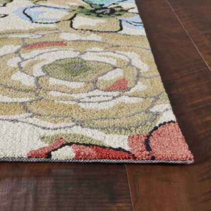 3'X5' Beige Hand Hooked Oversized Floral Indoor Area Rug