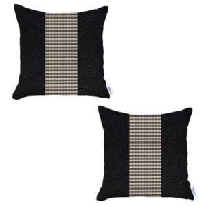 Set Of Two 18" X 18" Black And Brown Polyester Houndstooth Zippered Pillow