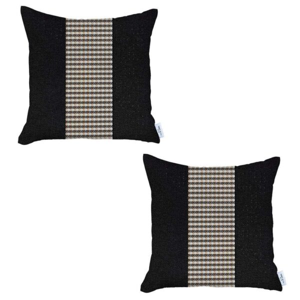 Set Of Two 18" X 18" Black And Brown Polyester Houndstooth Zippered Pillow