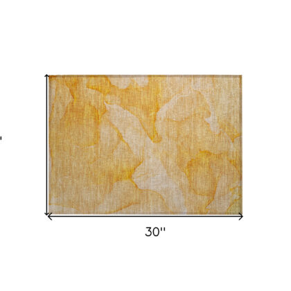 2' X 3' Orange Abstract Washable Non Skid Indoor Outdoor Area Rug
