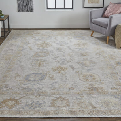 2' X 3' Ivory and Tan Medallion Handmade Distressed Indoor Outdoor Area Rug