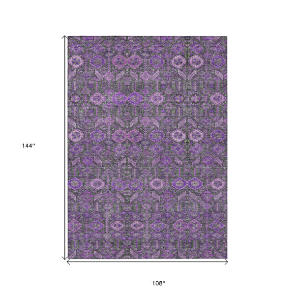 9' X 12' Purple and Green Floral Washable Non Skid Indoor Outdoor Area Rug