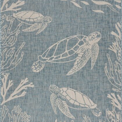 5' X 7' Blue And Gray Indoor Outdoor Area Rug