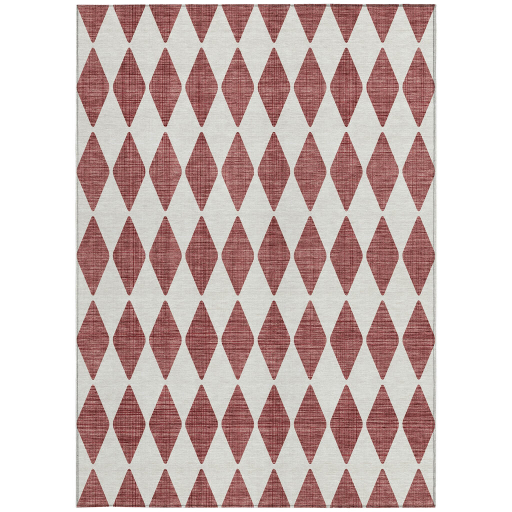 8' X 10' Burgundy Geometric Washable Indoor Outdoor Area Rug