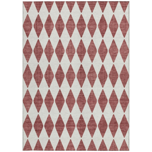 8' X 10' Burgundy Geometric Washable Indoor Outdoor Area Rug