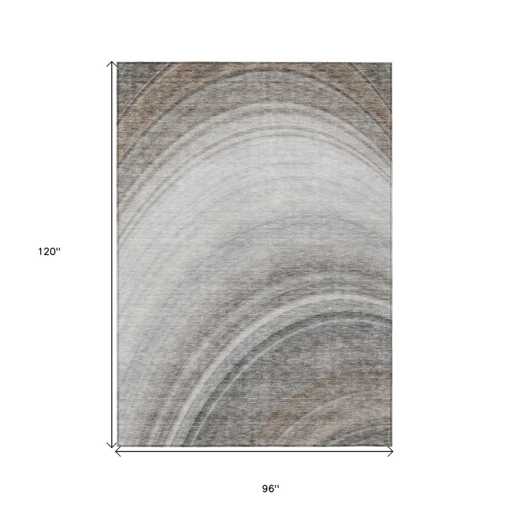 8' X 10' Gray Silver And Beige Abstract Washable Indoor Outdoor Area Rug