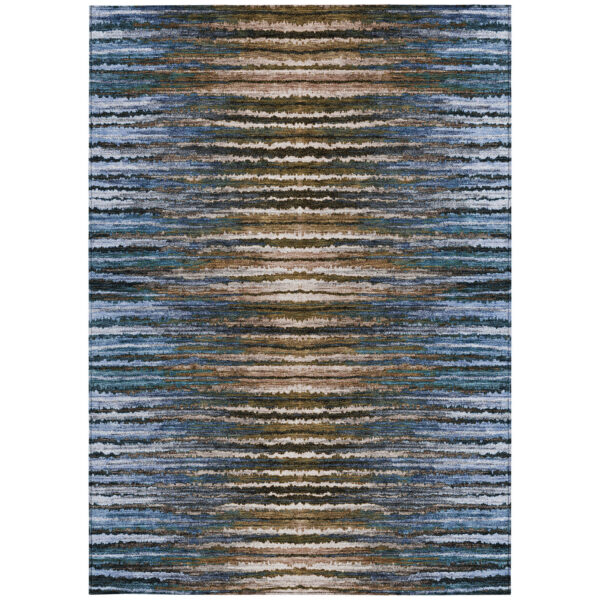 8' X 10' Blue Brown And Sky Blue Striped Washable Indoor Outdoor Area Rug