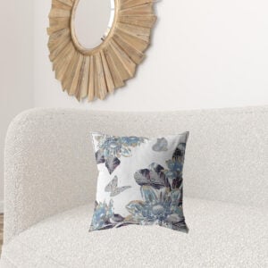 18” Gray White Butterfly Zippered Suede Throw Pillow