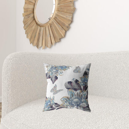 18” Gray White Butterfly Zippered Suede Throw Pillow