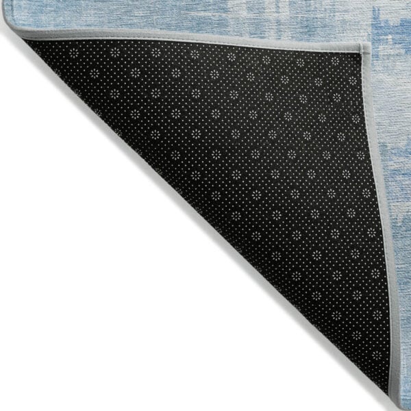 8' Sky Blue And Denim Blue Round Abstract Washable Indoor Outdoor Area Rug