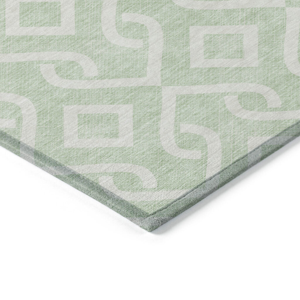 8' X 10' Mint Green And Ivory Geometric Washable Indoor Outdoor Area Rug