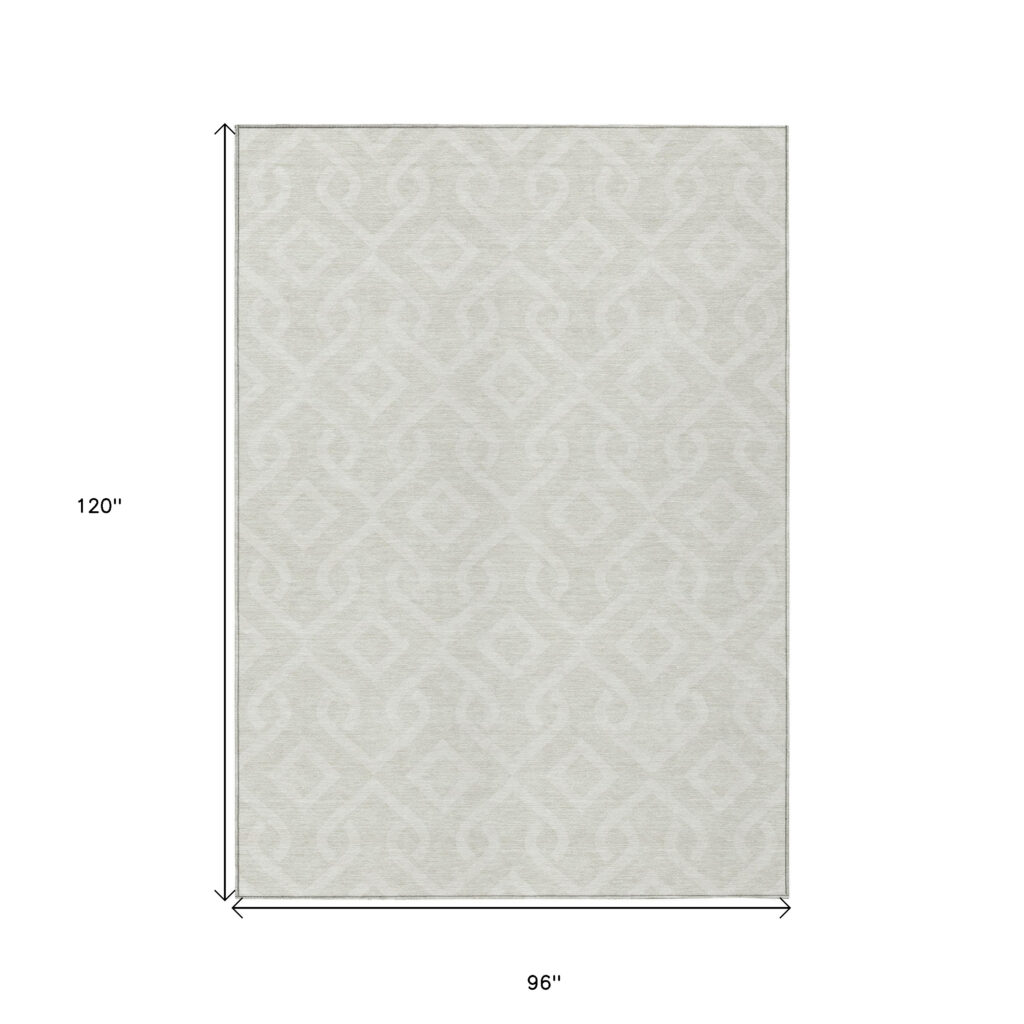 8' X 10' Ivory And Light Gray Geometric Washable Indoor Outdoor Area Rug