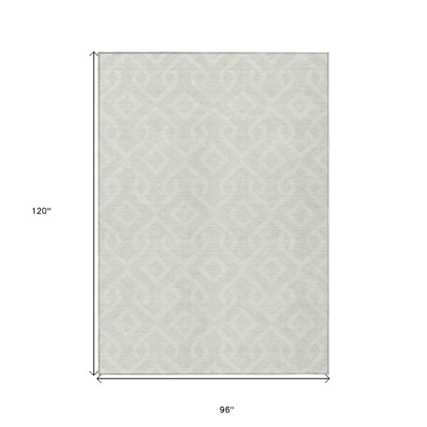 8' X 10' Ivory And Light Gray Geometric Washable Indoor Outdoor Area Rug