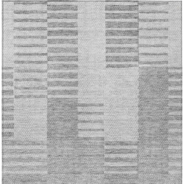 3' X 5' Silver Gray And Ivory Striped Washable Indoor Outdoor Area Rug