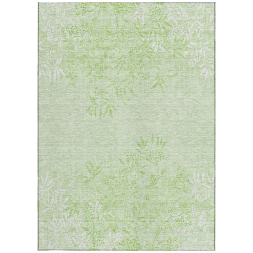 3' X 5' Mint Green Artichoke Green And Ivory Floral Washable Indoor Outdoor Area Rug