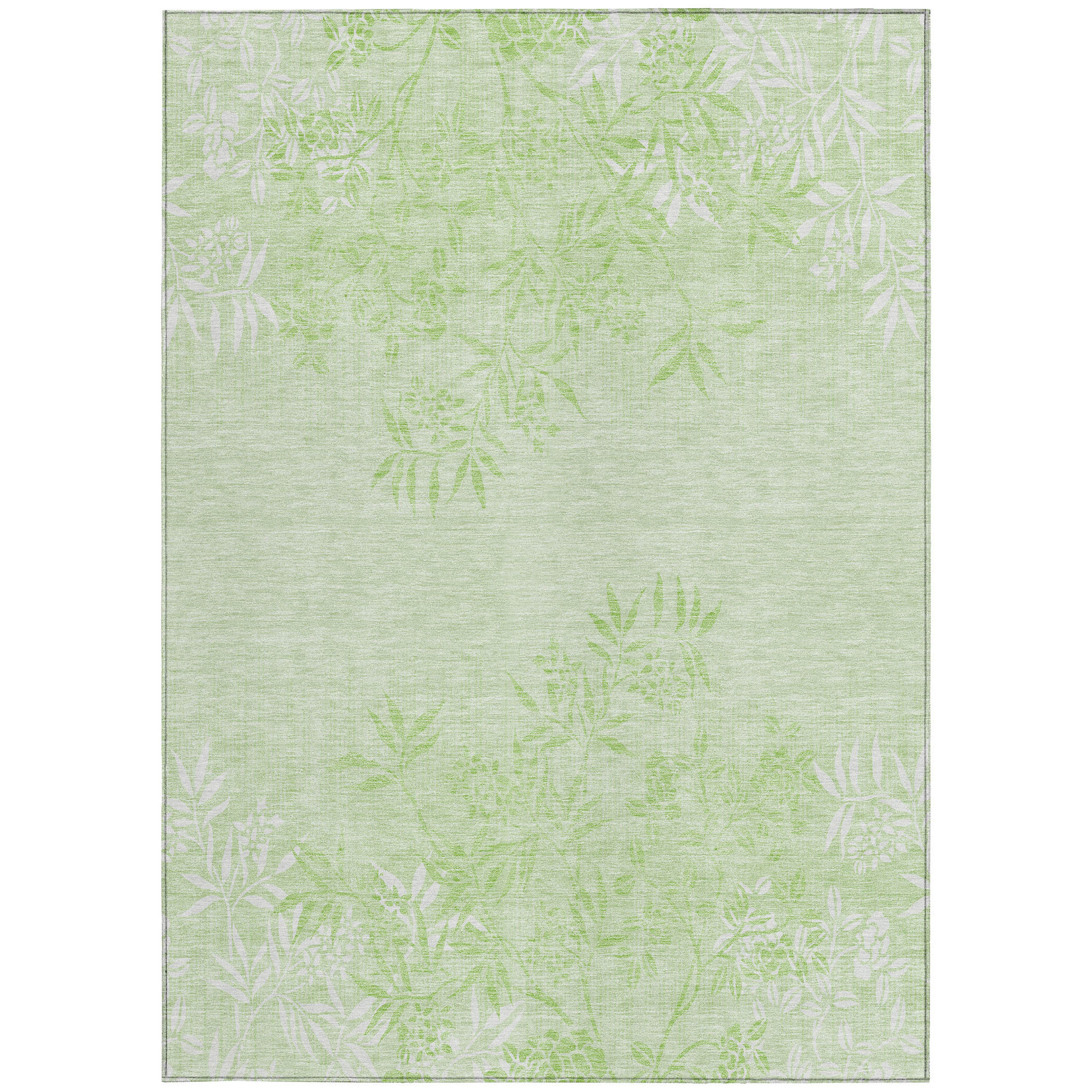 3' X 5' Mint Green Artichoke Green And Ivory Floral Washable Indoor Outdoor Area Rug