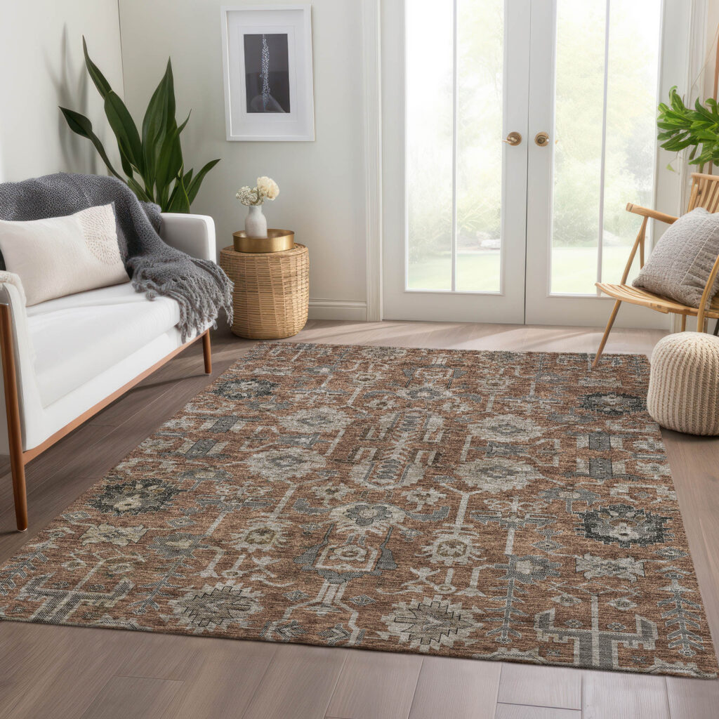 10' X 14' Brown Gray And Charcoal Oriental Washable Indoor Outdoor Area Rug