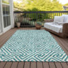 3' X 5' Teal Blue And Ivory Geometric Washable Indoor Outdoor Area Rug