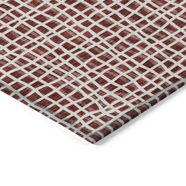 9' X 12' Burgundy And Ivory Striped Washable Indoor Outdoor Area Rug