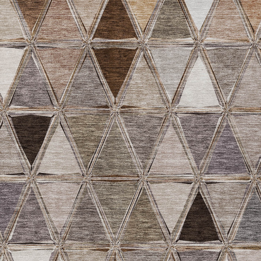 3' X 5' Brown Beige And Khaki Geometric Washable Indoor Outdoor Area Rug