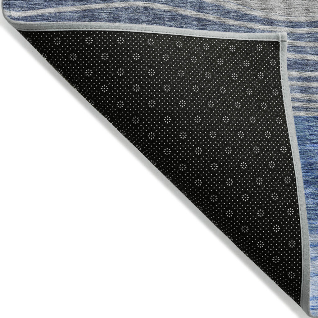 8' X 10' Navy Blue And Gray Striped Washable Indoor Outdoor Area Rug