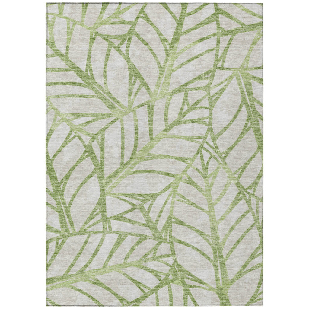 8' X 10' Artichoke Green And Beige Floral Washable Indoor Outdoor Area Rug