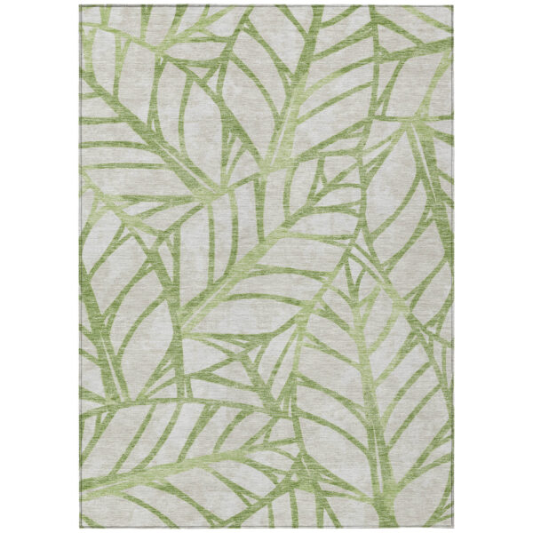 8' X 10' Artichoke Green And Beige Floral Washable Indoor Outdoor Area Rug