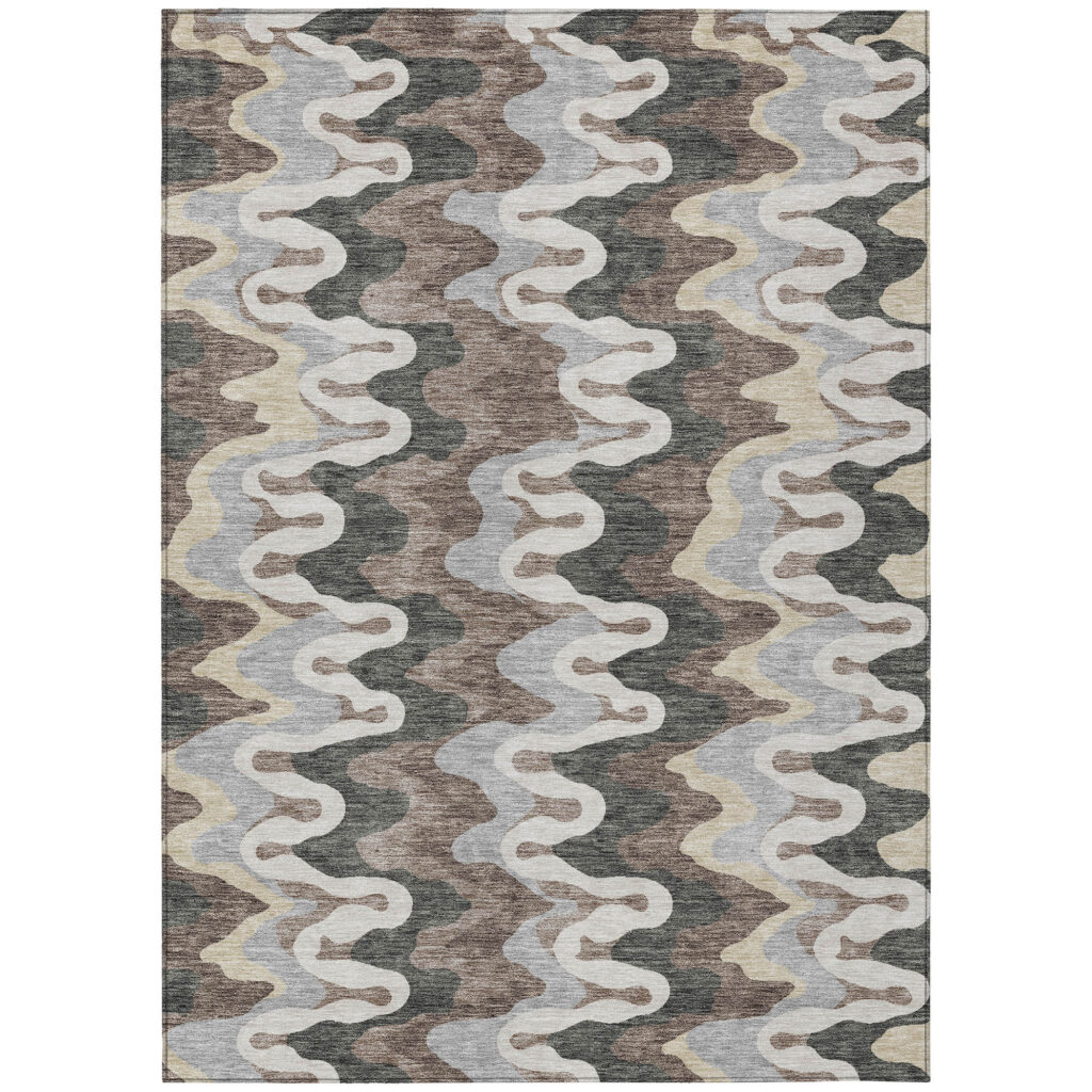 8' X 10' Charcoal Gray And Silver Abstract Washable Indoor Outdoor Area Rug