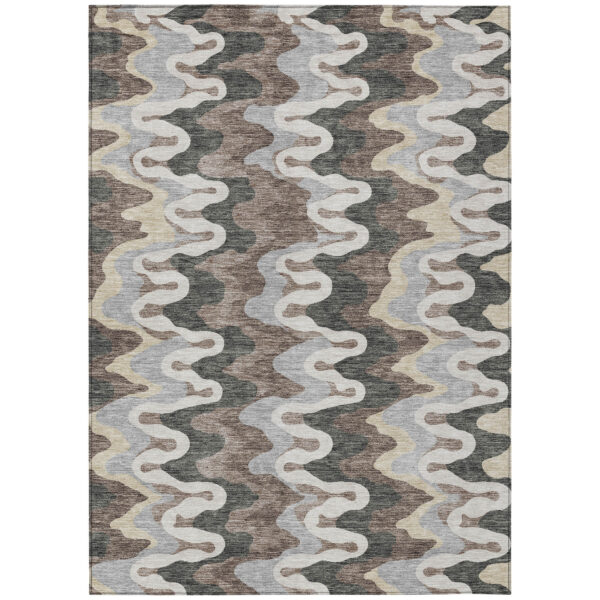 8' X 10' Charcoal Gray And Silver Abstract Washable Indoor Outdoor Area Rug