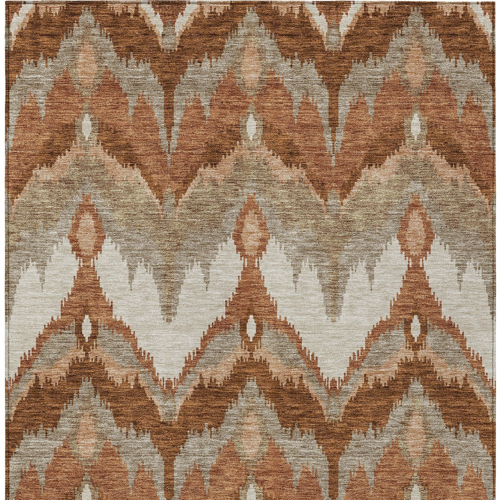 8' X 10' Orange Beige And Copper Ikat Washable Indoor Outdoor Area Rug